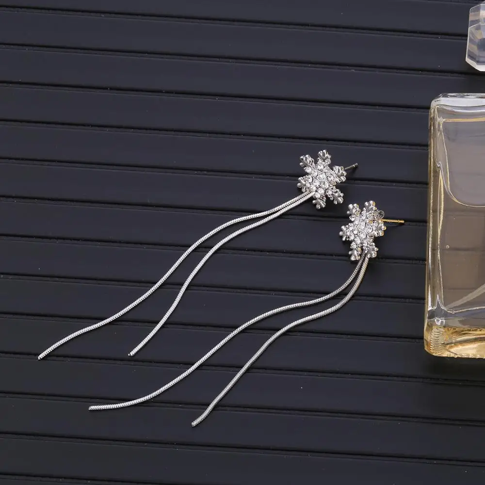 Женские серьги с длинной кисточкой подвеска в виде снежинки свадебные ювелирные
