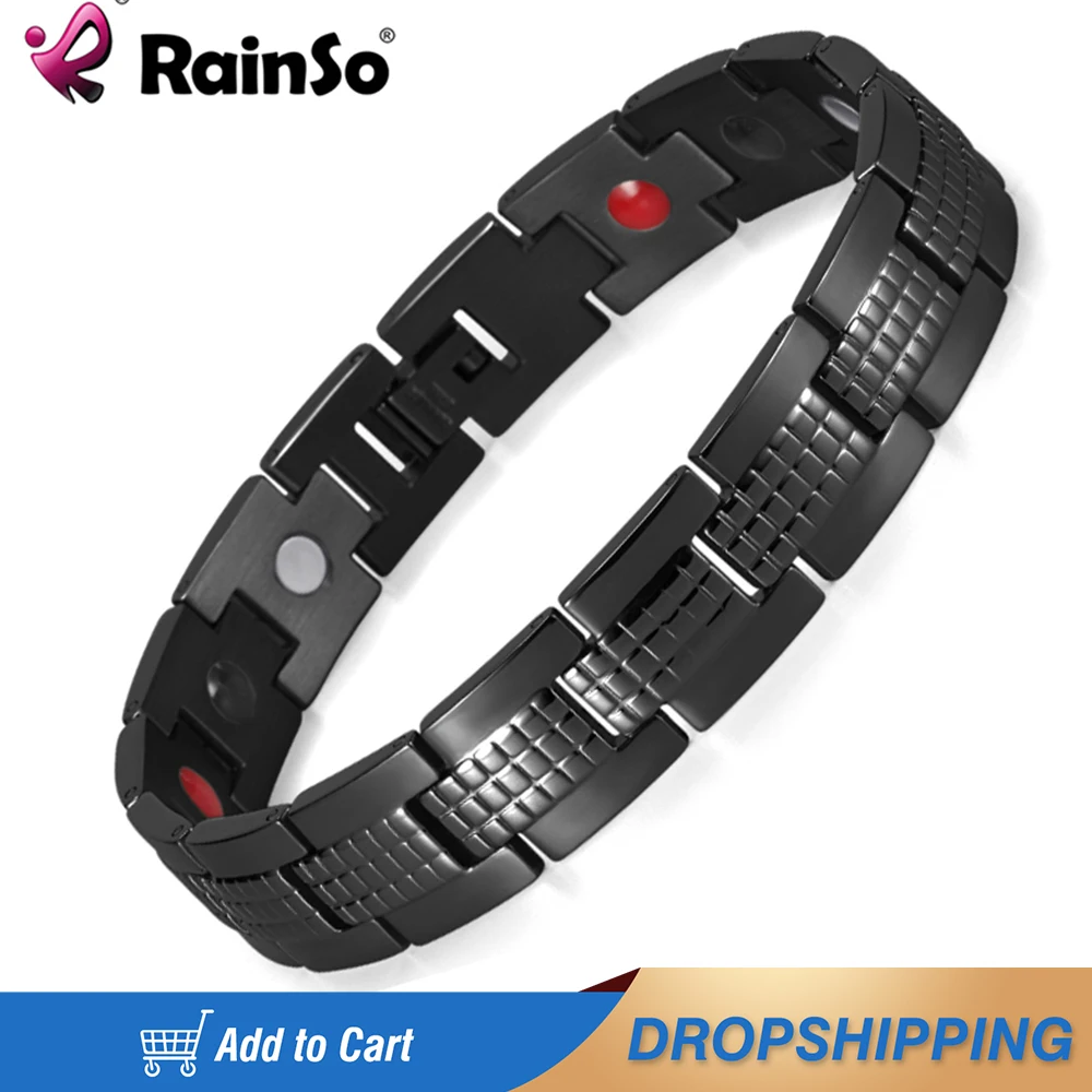 RainSo роскошные мужские браслеты с магнитом черная текстура сетки классический