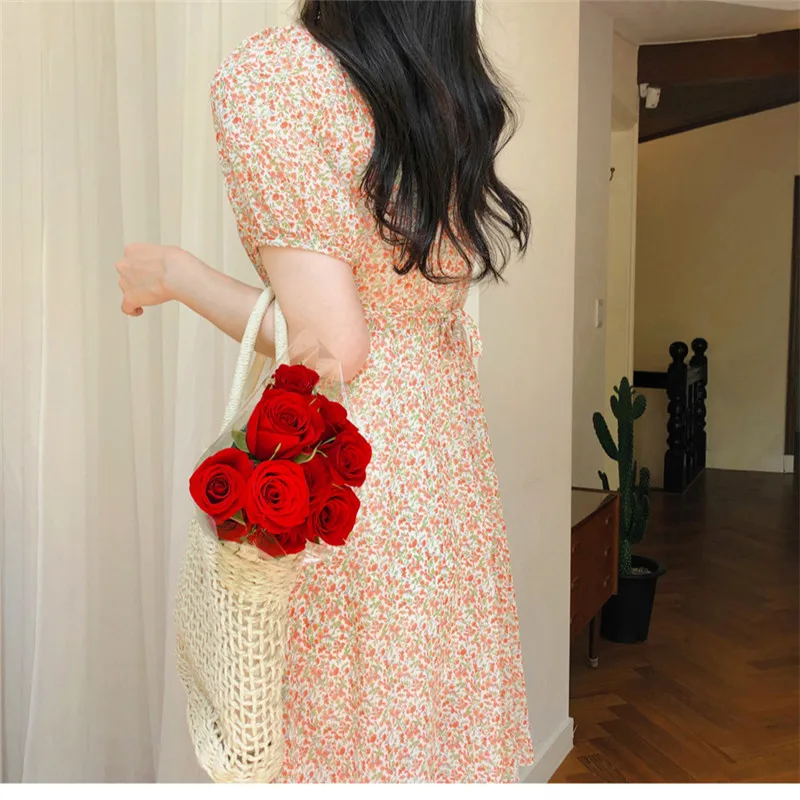 Женское летнее шифоновое платье с коротким рукавом и принтом|Женские платья| |