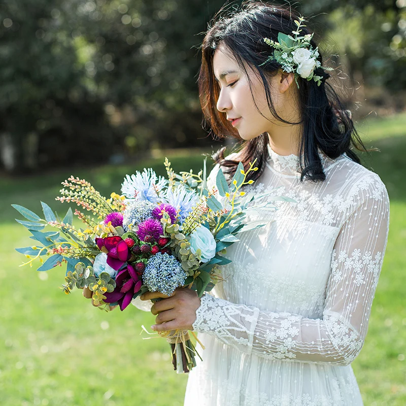 JaneVini 2020 элегантный свадебный букет ручной работы Шелковые Розы Гортензия