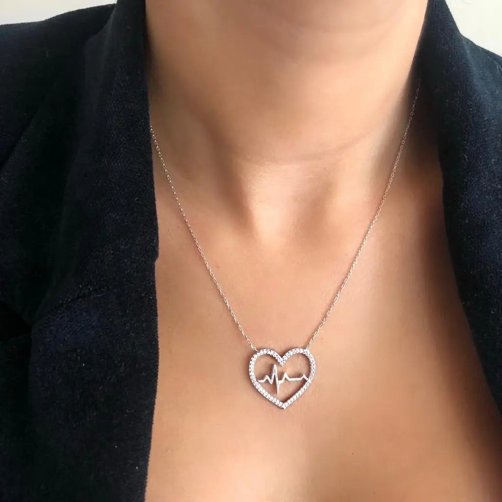 

Heart Rhythm 925 Sterling Silver Necklace Women Girls Gift Jewelry Accessories Fashion Handmade Elegant Chain
