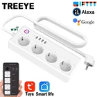 Умный удлинитель tuya Life, Wi-Fi разъем с 4 USB-портами, голосовое управление, работает с Alexa Google Home Assistant