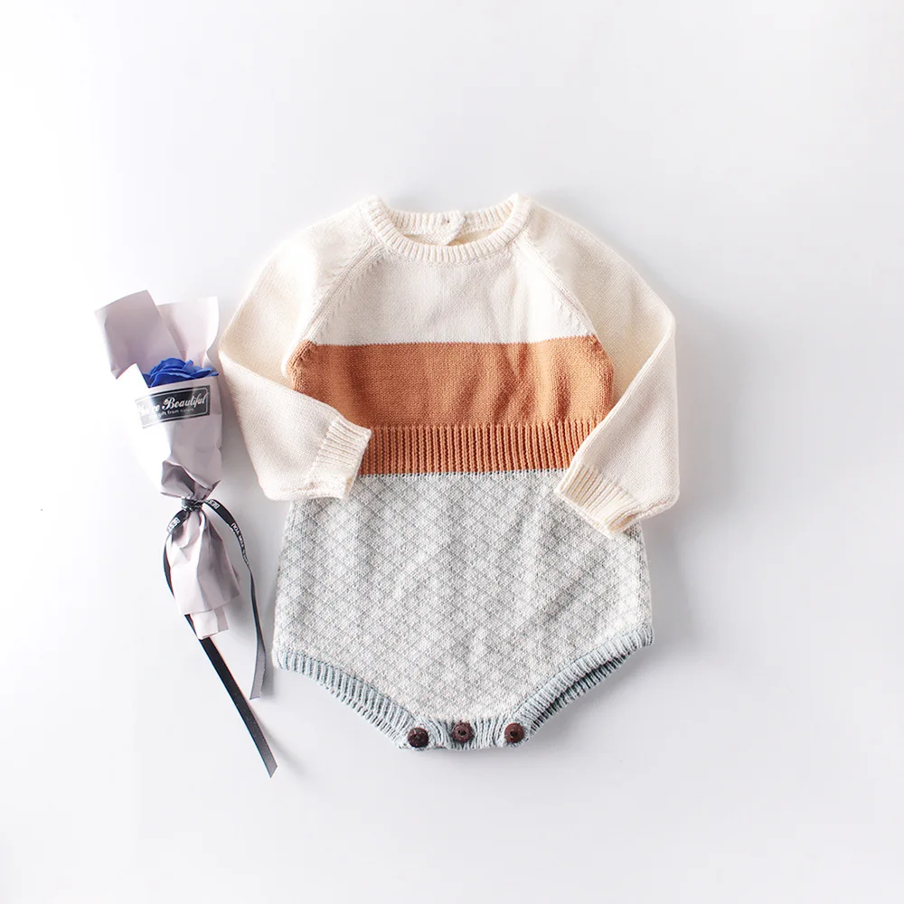 

Body Infantil Menina Clothes Baby Boys Long Sleeve Bodysuits Toddler Girls Cotton Patchwork Color Fashion Jumpsuits Knitting New