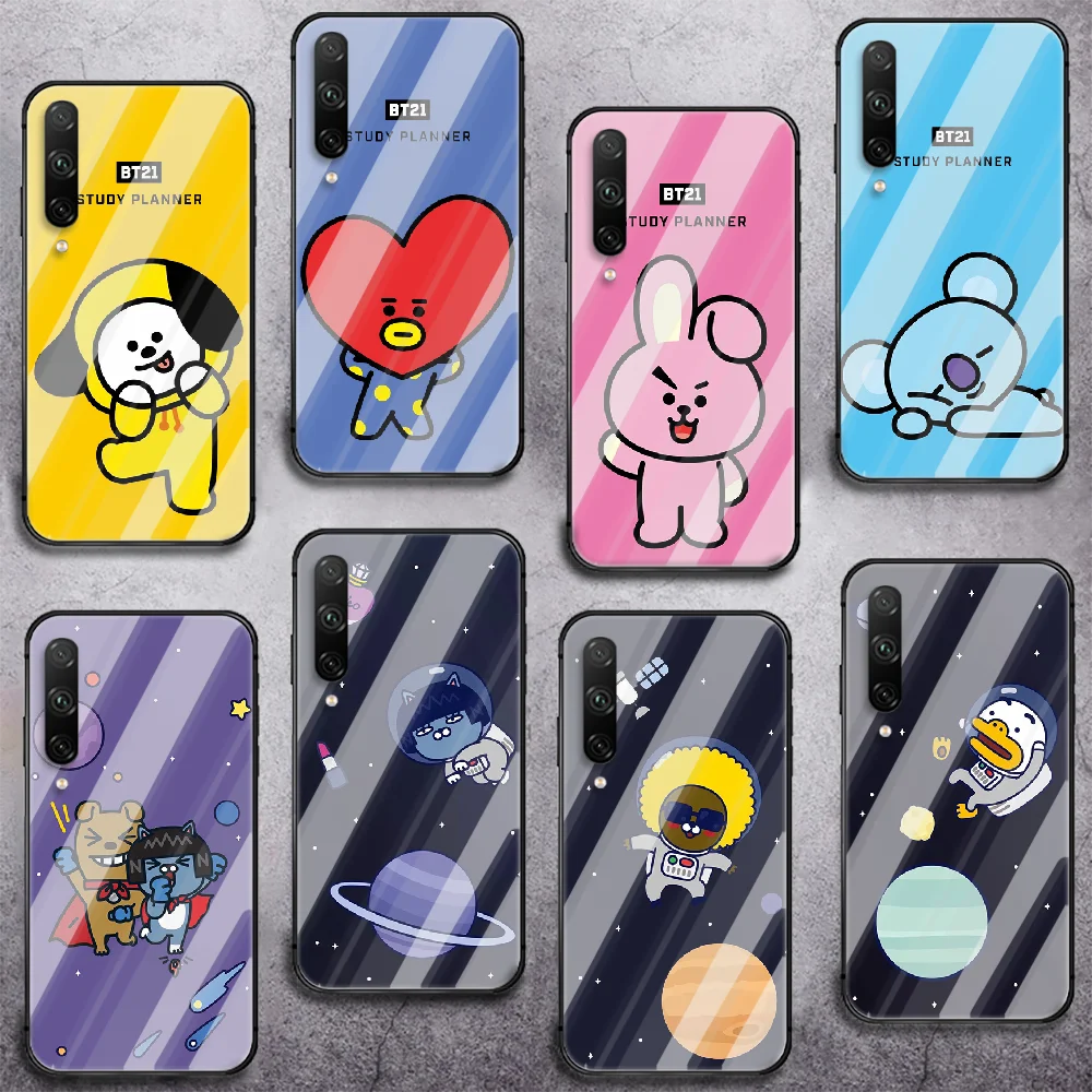 

Kpop bangtan BT21 Phone Tempered Glass Case Cover For huawei honor 7 8 9 10 20 A X S lite i pro CellÂ 3DÂ Black EtuiÂ Painting
