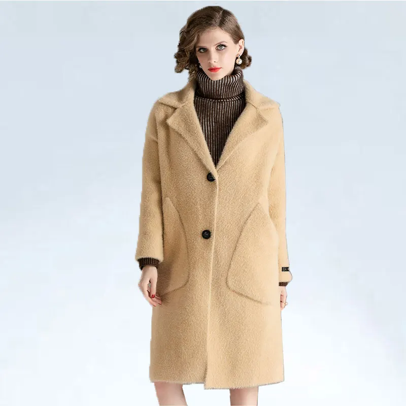 Женское пальто из мягкой ткани плюшевое длинное искусственного меха норки для