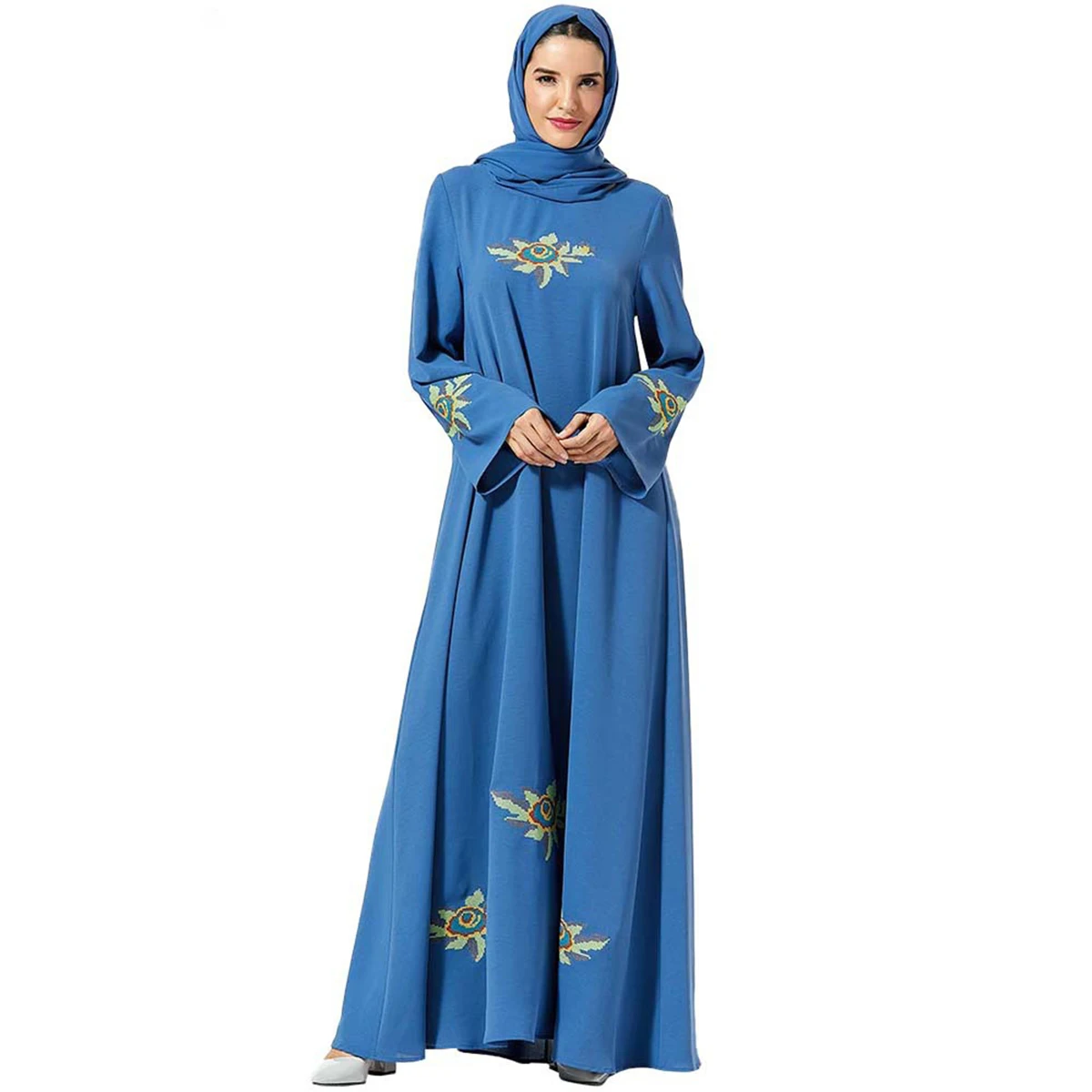 

Pirate Curiosity Embroidery Femme Musulmane Vestidos Largos Elegant De Mada Long Sleeve Casual Dress Dubai Turkey Abayas Robe