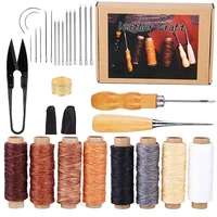 kaobuy 30pcs leather craft stitching kit leather repair tool with waxed thread and large eye stitching needles for beginner
