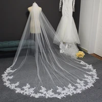 long lace appliques wedding veil with comb 3 meters cathedral bridal veil one layer white ivory veil wedding accesories