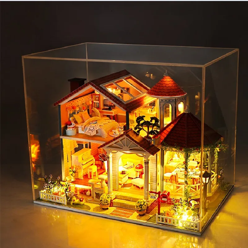 

2021Mini children's dollhouse Mini dollhouse with LED lights Christmas fun toys