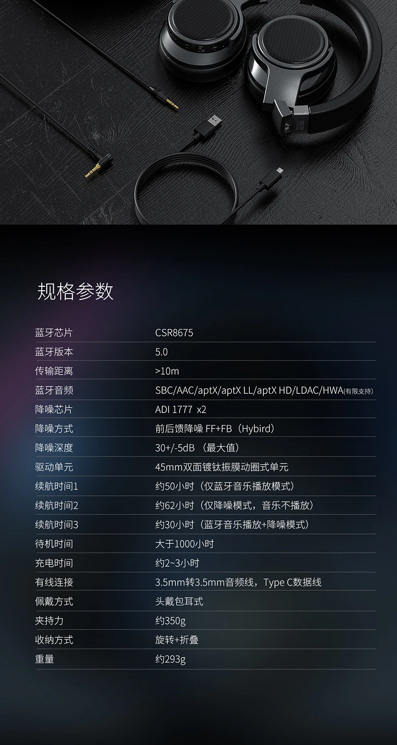 FiiO EH3 NC беспроводной hifi Bluetooth гарнитура с чипом CSR8675, активный чип шумоподавления, 45 мм единиц eh3nc