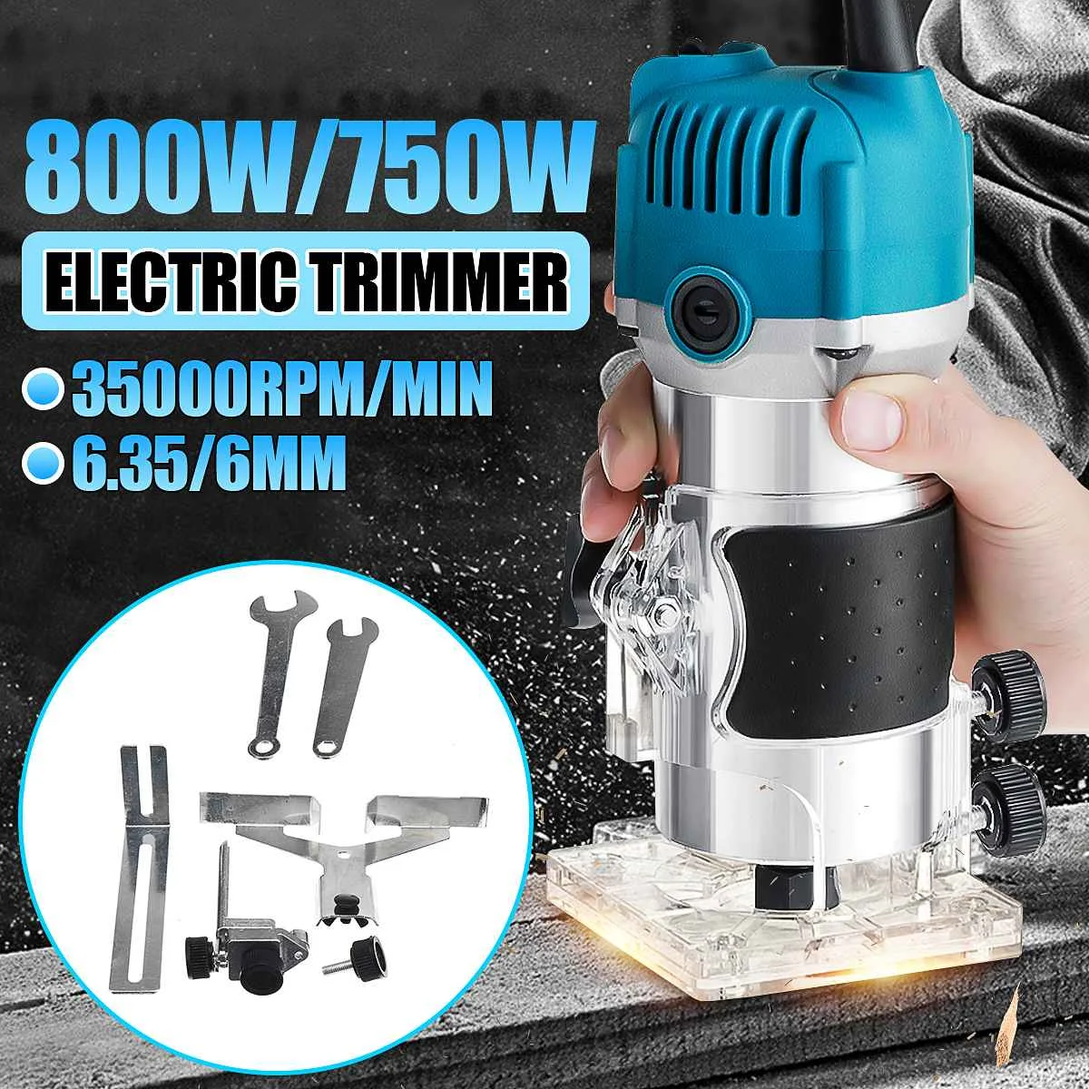 

800W 30000r/min MPT Wood Electric Trimmer Woodworking Wood Milling Electric Hand Trimmer Wood Laminator Router Edge Joiners Set