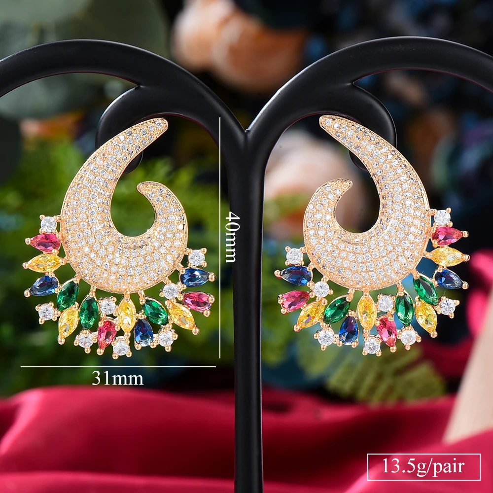 

KellyBola Dubai Noble Gorgeous Geometric Irregular Full Cubic Zirconia Earrings Designed for Women's Wedding Anniversary Jewelry