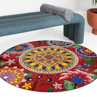 classical national wind flowers red black living room bedroom round mat carpetcustom size