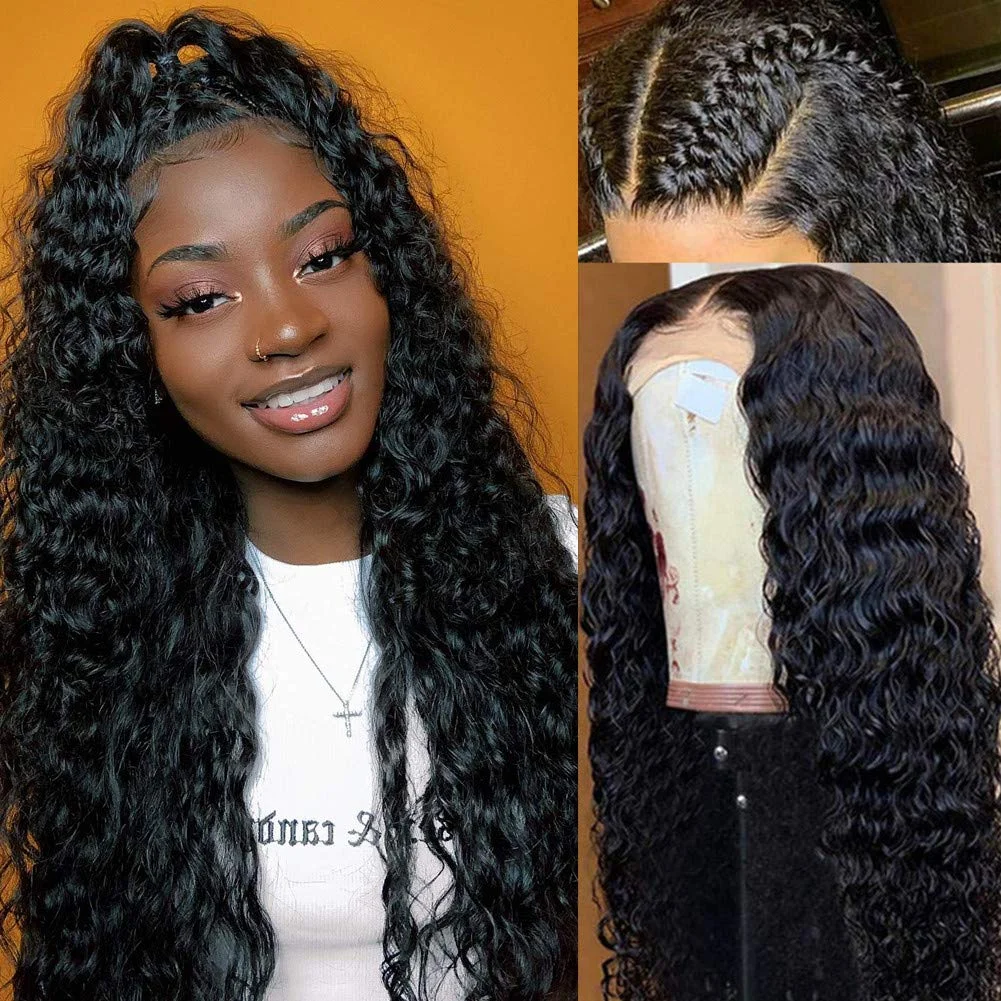 

Indian Deep Curly Lace Front Wig Human Hair Wigs For Black Women Deep Wave 4x4 Glueless Lace Closure Wig Prelucked Hairline 180%