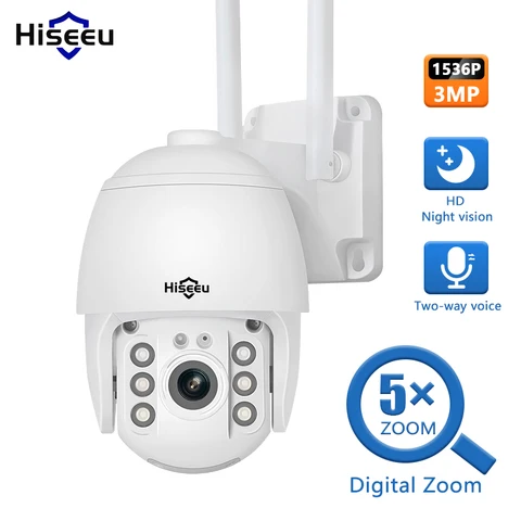 Hiseeu 1536P Беспроводная PTZ IP камера WIFI 5X цифровой зум наружная камера безопасности для Hiseeu Беспроводной NVR комплект Eseecloud приложение