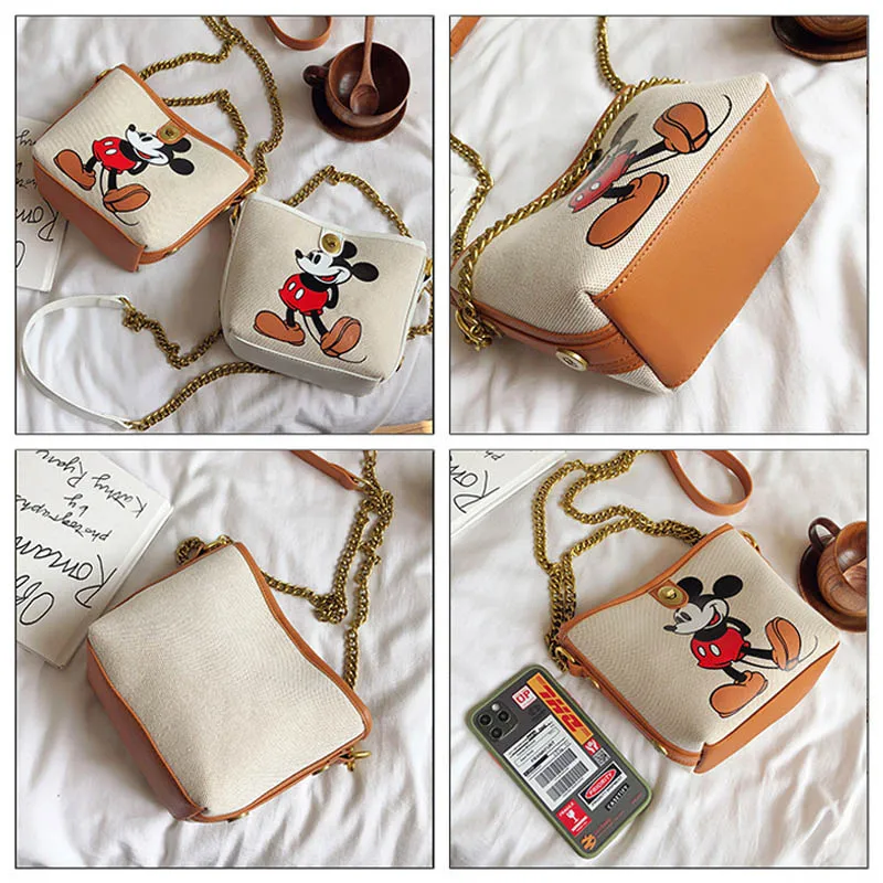 

Disney Mickey Mouse Women Shoulder Bag Minnie Fashion PU Leather Crossbody Handbags Handle Girl Tote Messenger Bags