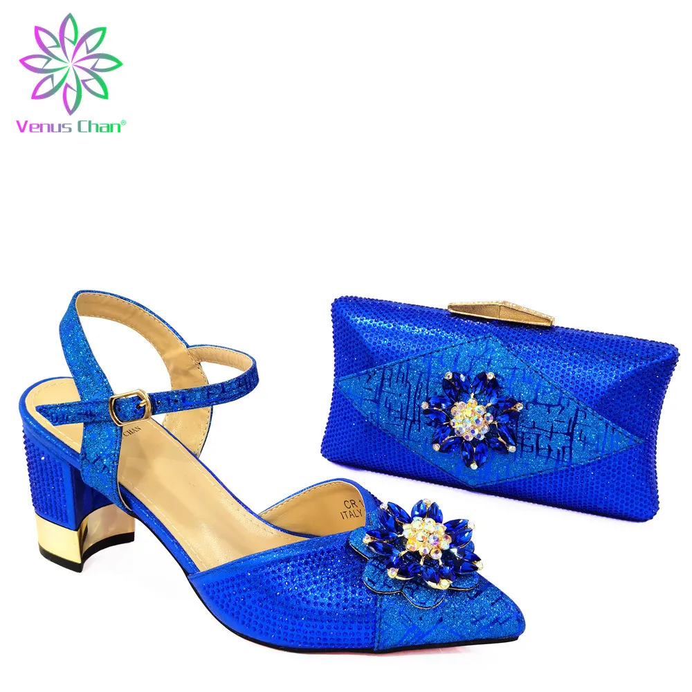 

2021 Comfortable Heels High Quality Classics Style Shoes Matching Bag in Blue Color Special Desigh Sandals for Christmas Party