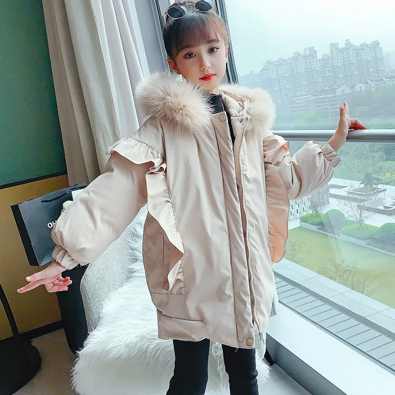 

Зимняя однотонная повседневная меховая Толстовка для девочек-подростков, куртка с хлопковой подкладкой, детское толстое пальто на молнии, ...