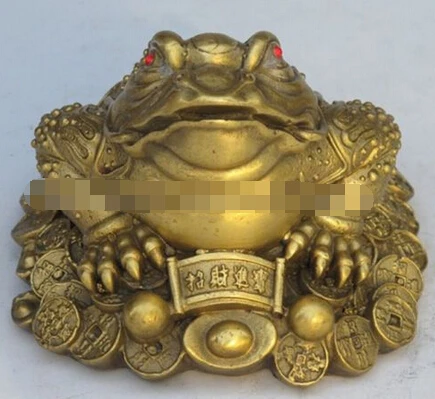 

Copper Brass CHINESE crafts Asian Delicate China fengshui Wealth money Golden Toad Auspicious Statue