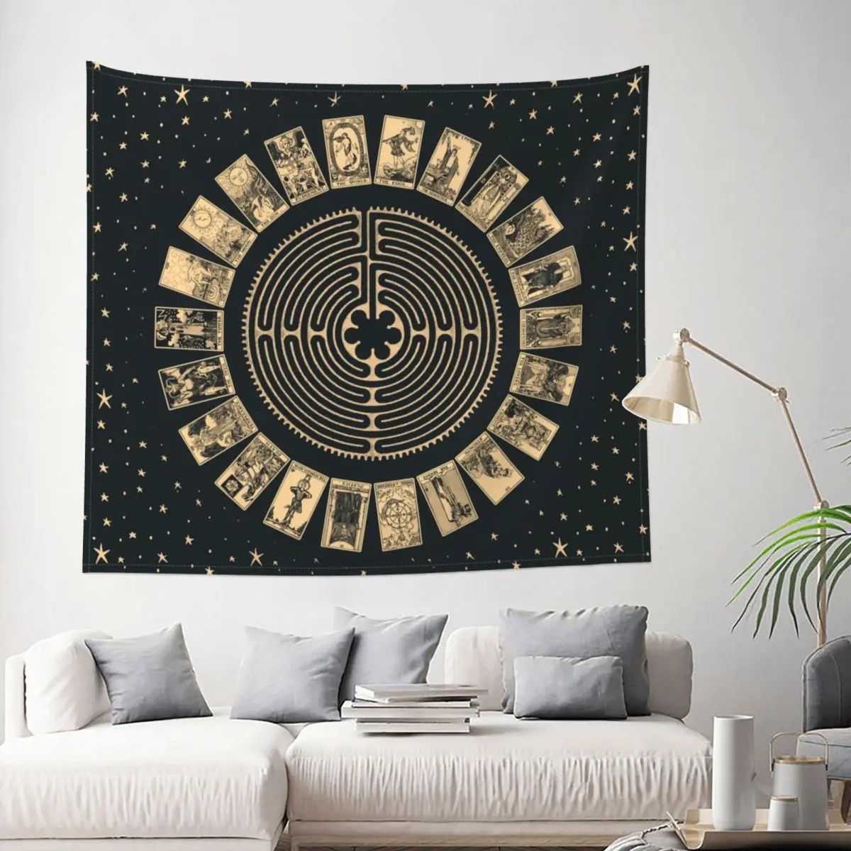 Гобелен с изображением лабиринта и колеса Таро богемный Настенный декор мандалы