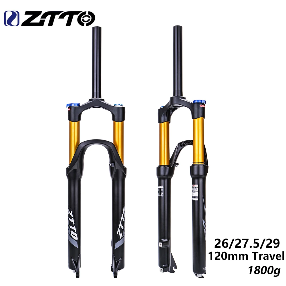 

ZTTO MTB Air Fork 120mm Travel Suspension 26 27.5 29 Inch QR Quick Release Straight Tube 1 1/8" For Mountain Bike Gold Color