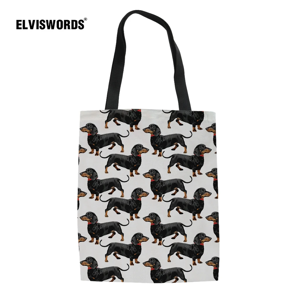 ELVISWORDS женские сумки для покупок милые с принтом таксы собаки тканевые сумки-тоут