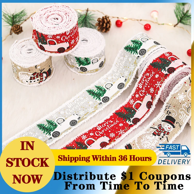 

5CM Linen Ribbon Christmas Decoration Crafts Gift Christmas Packaging Dropshipping Ribbon Tinsel Christmas All For Handiwork