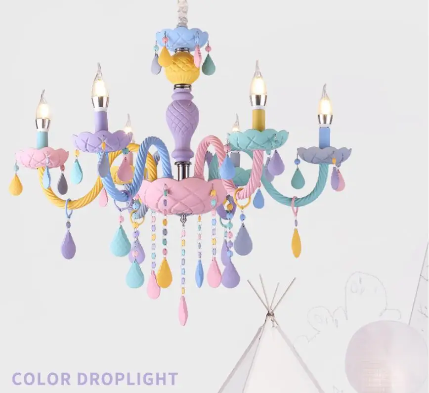 Красочная хрустальная люстра Macaron цвет Droplight детская спальня лампа креативная фантазия светильник витраж блеск