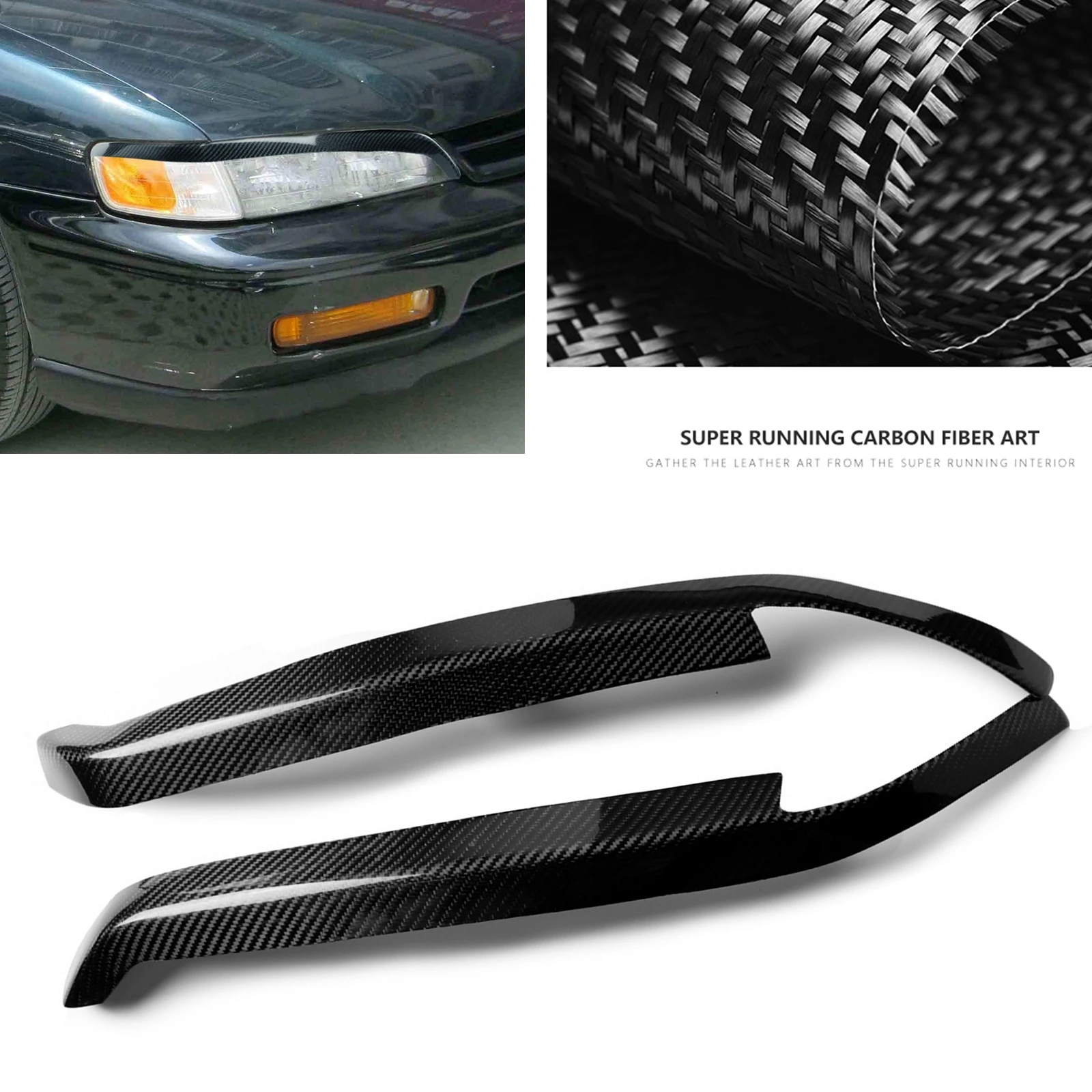 

For Honda Accord 1994-97 Car Headlight Eyebrow Headlamp Eyelid Trim Carbon Fiber Front Head Light Lamp Brow Cover Strip Sticker