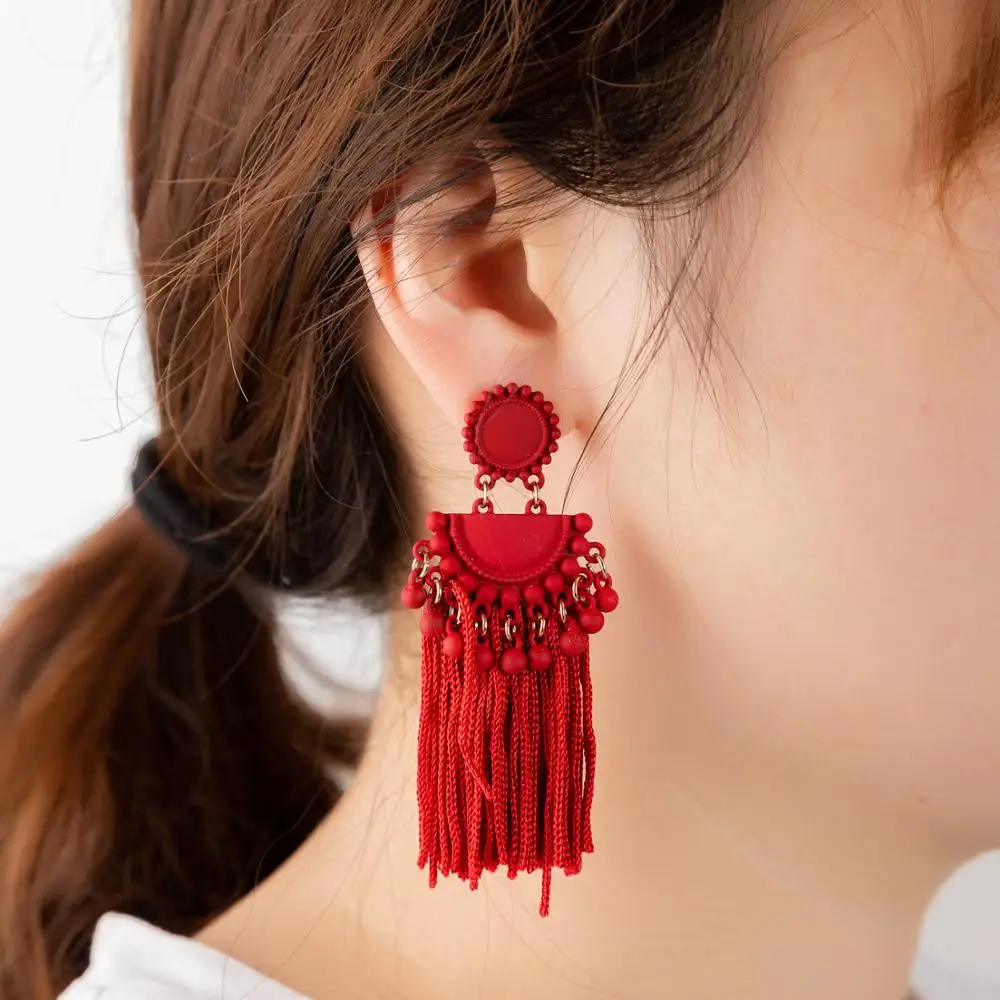 

lureme Ethnic Tassel Earrings Geometric Exaggerated Statement Dangle Earrings for Women
