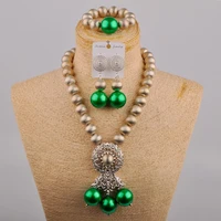 bridal jewelry african ladies wedding bead nigerian bride wedding jewelry green glass pearl jewelry set sh 54
