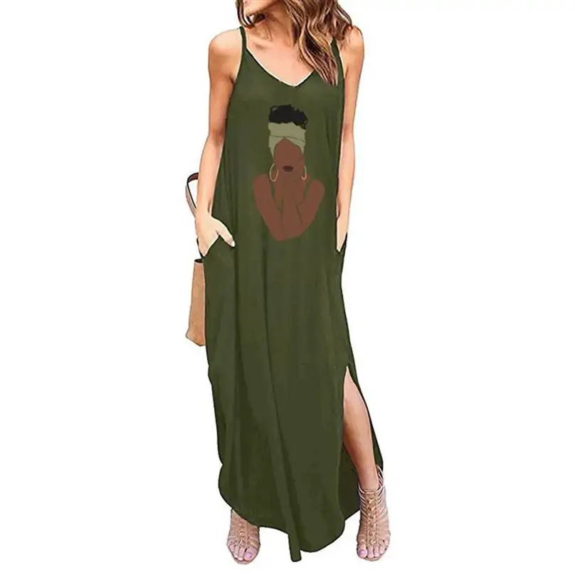 

Fashion Black Lives Matter I Can't Breathe Women's Summer Casual Loose Dress Beach Blouse Long Sling Long Dress With Pockets