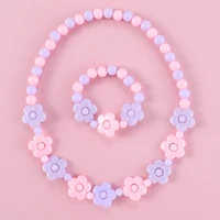 trend children jewelry necklace bracelet set acrylic fflower color beads sweet sweater girls festival birthday gifts toys