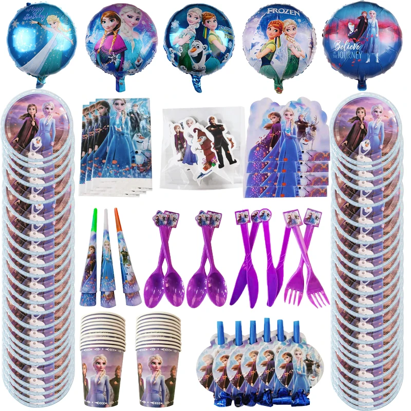 

Disney Frozen Birthday Party Kids Girls Favor Disposable Tableware Set Paper Cup Plate Baby Shower For Party Decoration Supplies