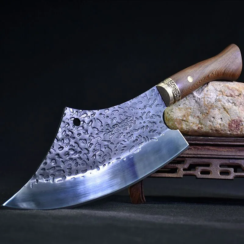 Кованый кухонный нож Longquan для резки больших костей в винтажном стиле долговечный