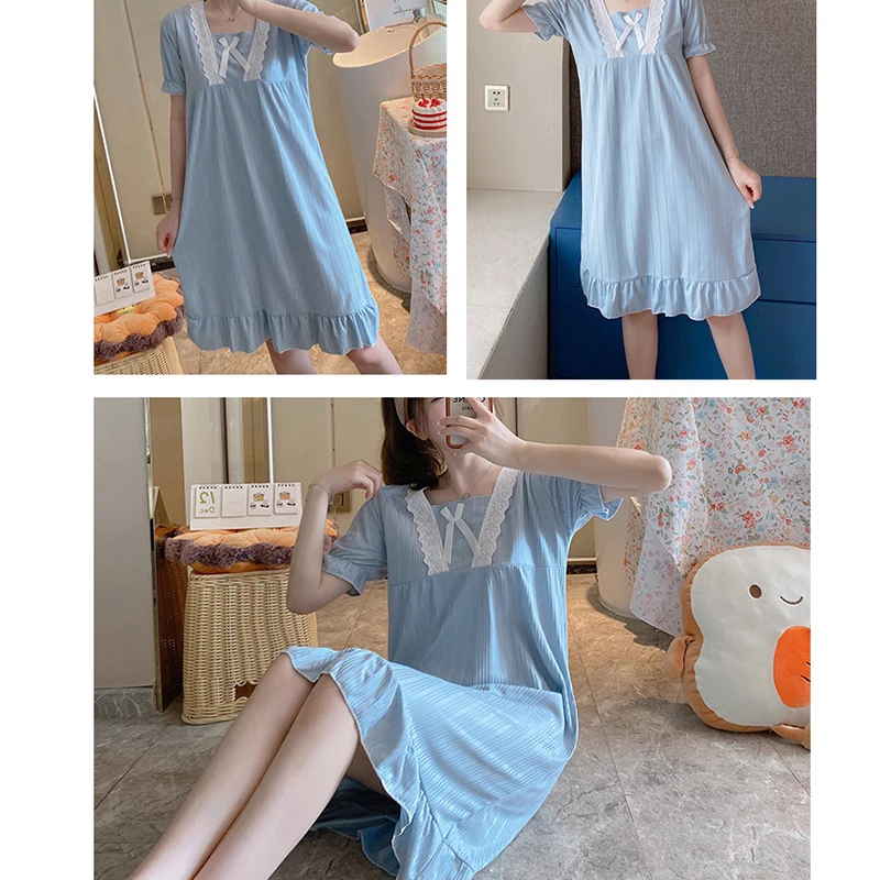 

2021 New Spring Summer Cotton Nightgown Women Nightdress Sleepwear Long Sleeve Night Midi Dress Female Nighties Nightwear