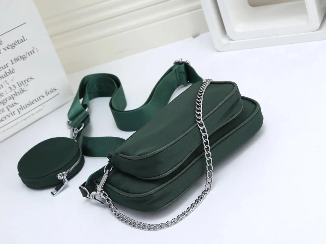 

With logo Bags for Women fashion Casual Three-piece suit Wide shoulder strap Chain handbag canvas One shoulder Messenger bag
