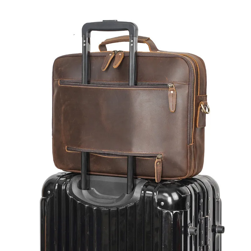 New retro leather briefcase men's leather handbag 15.6-inch laptop bag natural leather diagonal bag