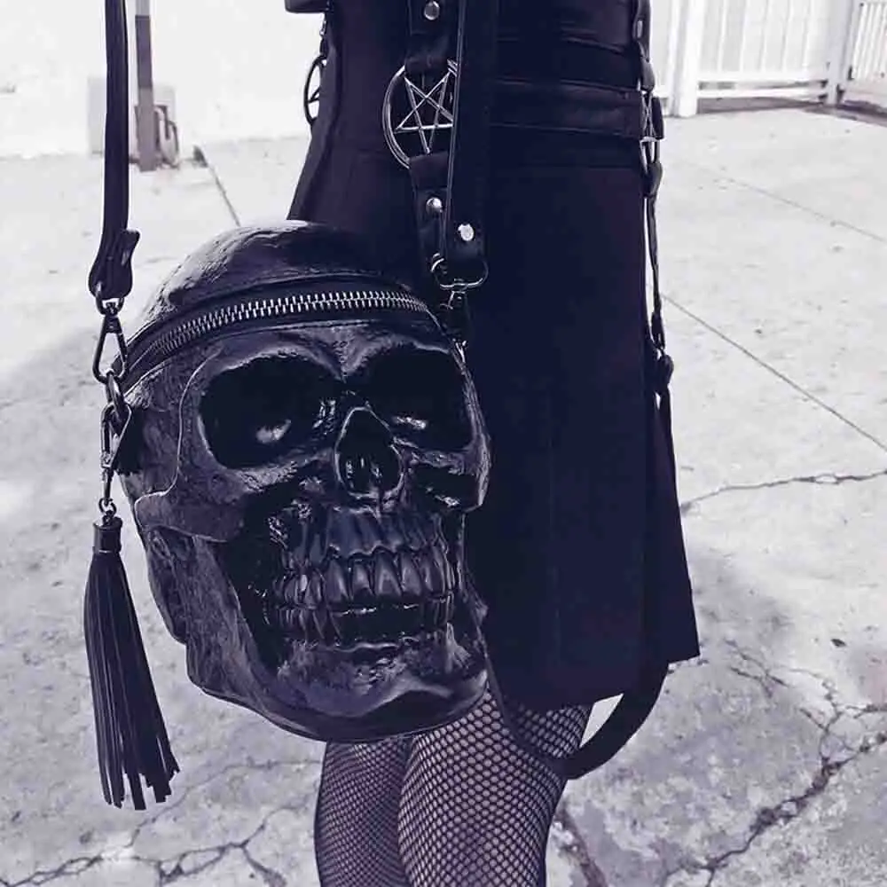 

2021 Halloween 3D Skull Shoulder Bag Skeleton Head Gothic Backpack Black Handbags Streetwear Zipper Bags Handbag Fashion