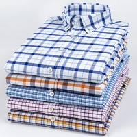 new 100 cotton oxford mens plaid shirts for man long sleeve casual korean slim camisas shirt male pocket button social clothing