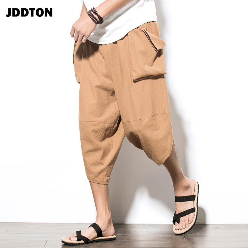 Мужские повседневные льняные шаровары JDDTON однотонные свободные на завязках JE062