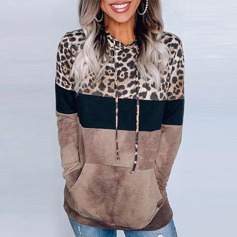 

Hoodie Women New Autumn Winter Female Sweatshirts Leopard Print Women Clothes Korean Tide Loose Pullover Patchwork Sweartshirt