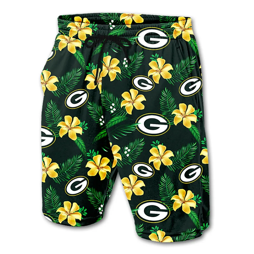 Мужская футболка Green Bay Повседневная зеленые листья желтые цветы буквы G 3D