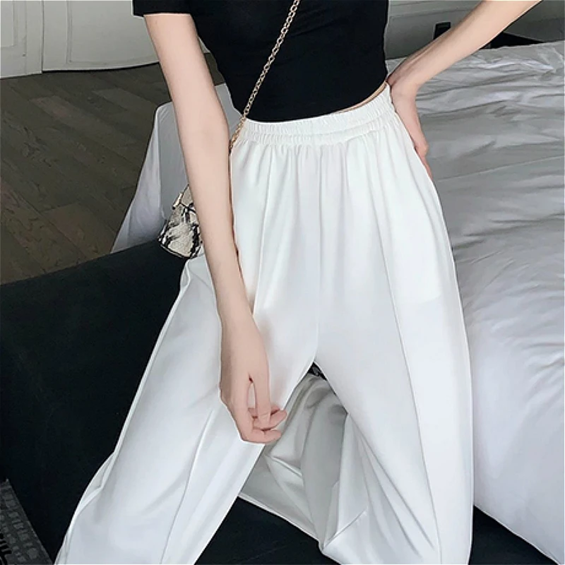 

Casual Pants Women Spring Vintage Elastic Waist Trendy All-match Teens Workout Clothing Streetwear Female Full Length Trouser