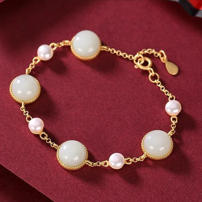 Новый инкрустированный натуральный белый халцедон браслет в китайском стиле