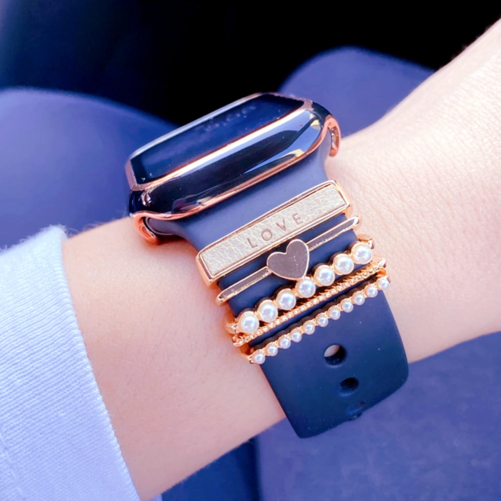 Für Apple Uhr Band Metall Charme Dekorative Ring Schleife Diamant Ornament SmartWatch Silikon Strap Zubehör Für iwatch Armband