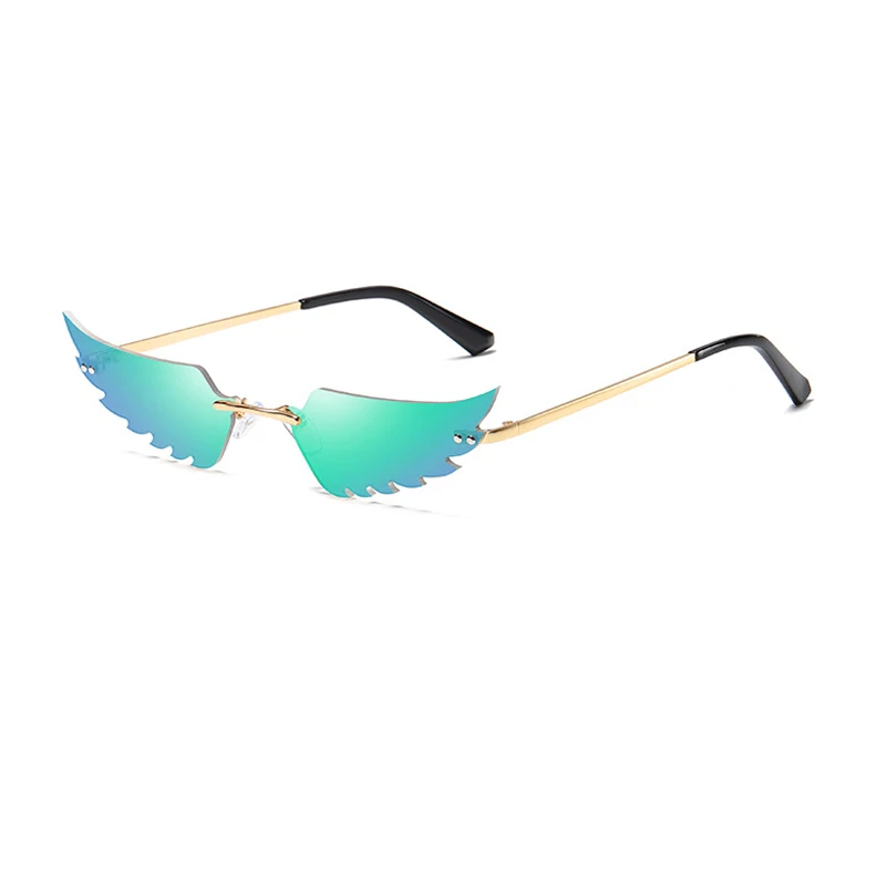 

Wings Lens Sunglasses Women Metal Rimless Cat Eye Sun Glasses Mens Sunglasses Brand Designer Gafas Mujer 2020