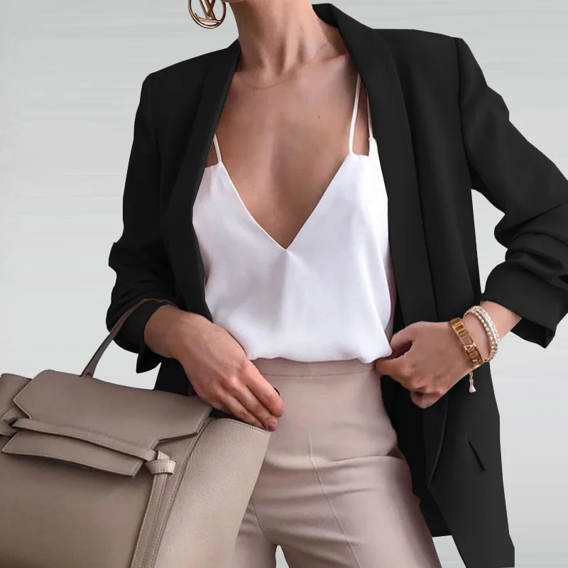 

Autumn 2021 New Office Lady Elegant Lapel Slim Cardigan Suit Fashion Solid Modern Women Formal Jacket Casual Long Sleeve Jacket