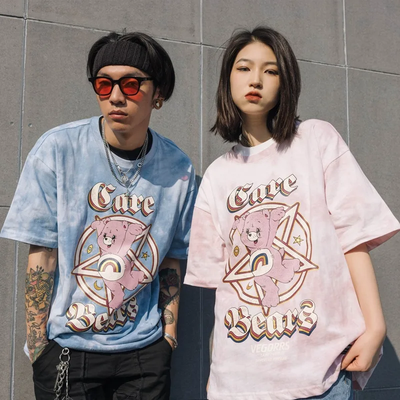 

Women's Graphic Cotton Tie-dye Gradient Print Short Sleeve Loose Couple T-Shirts Urban Basic Haut Female Alternative Top Shirts