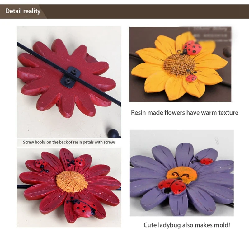 

Daisy Resin Wall Hooks Wall Mounted Art Flower Iron Hook for Coat / Hat /Key/ Towel Hooks Home Decoration(Set of 4) CNIM Hot